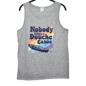 Men's "Nobody Likes A Douche Canoe" Graphic Print Tank Top Gray Multi Color | M
